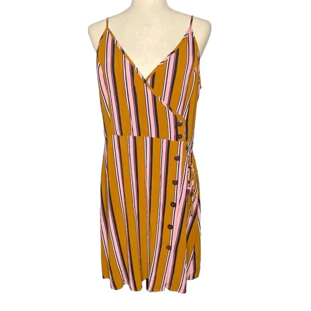 Xhilaration Striped Faux Wrap Mini Sleeveless Dress Smocked Back Womens Size XXL - Picture 3 of 11